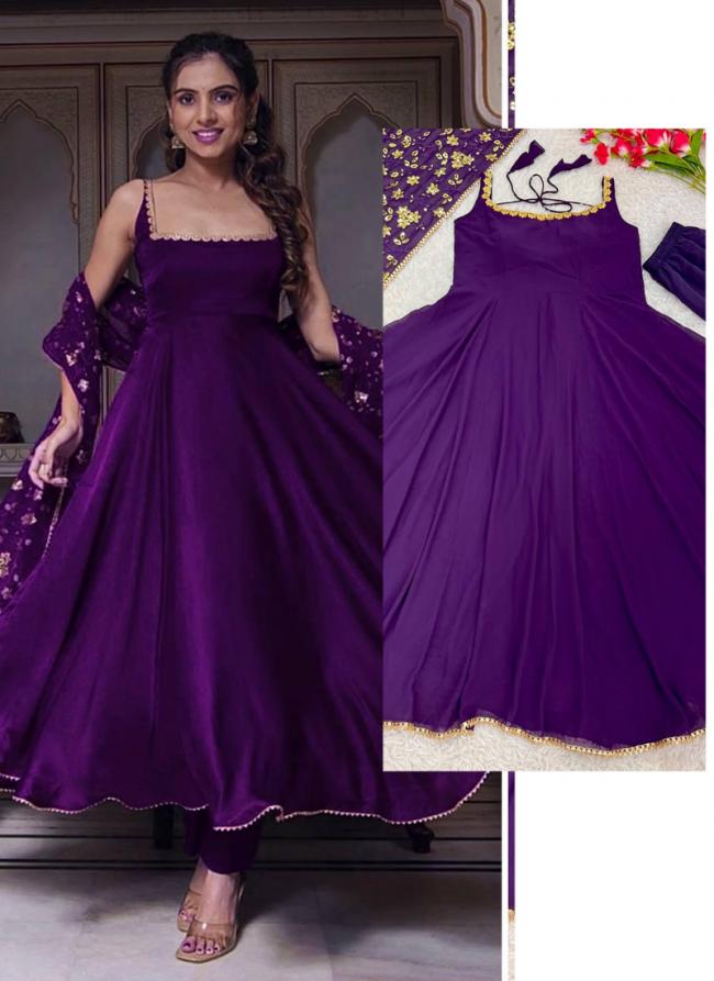 Georgette Purple Traditional Wear Embroidery Work Readymade Anarkali Suit